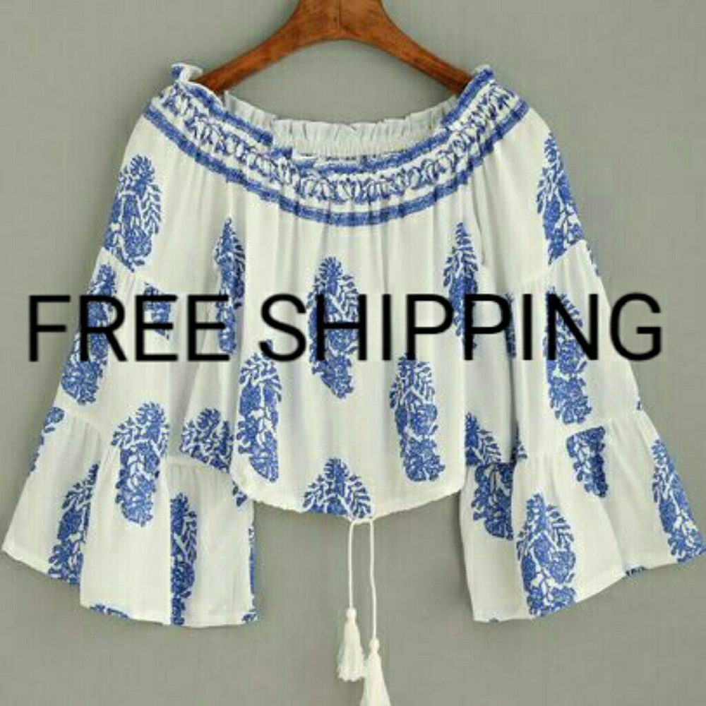White Leaf Off Shoulder Bohemian Tassel Shirt